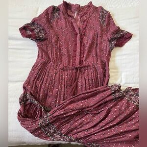 Free People Burgundy Floral Midi Dress